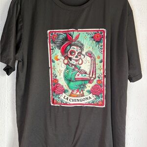 Black Graphic Tee - La Chingona Skull Rosie Design